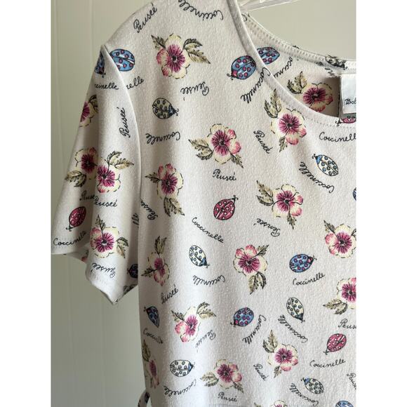 Vintage 90s Y2K Cottagecore Garden Print Midi Dress Small Ladybug Floral Stretch - Picture 8 of 16